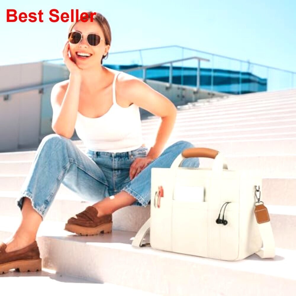 Large Canvas Tote Bag with Multi Pockets, Laptop Compartment, Adjustable Strap - Picture 3 of 7